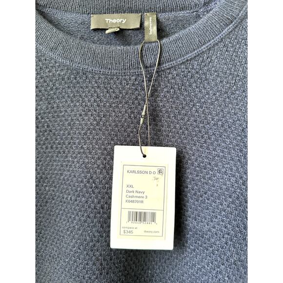$345 Theory Mens 100% Cashmere Sweater Sz XXL Blue Long Sleeves Round Neck NEW - Picture 2 of 7